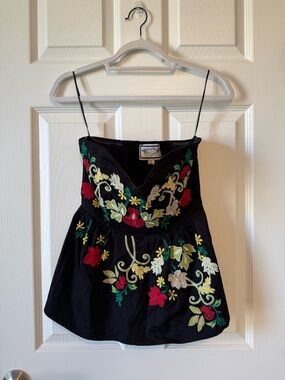 Anthropologie Two of Us Midnight Bloom Sweetheart Strapless Top